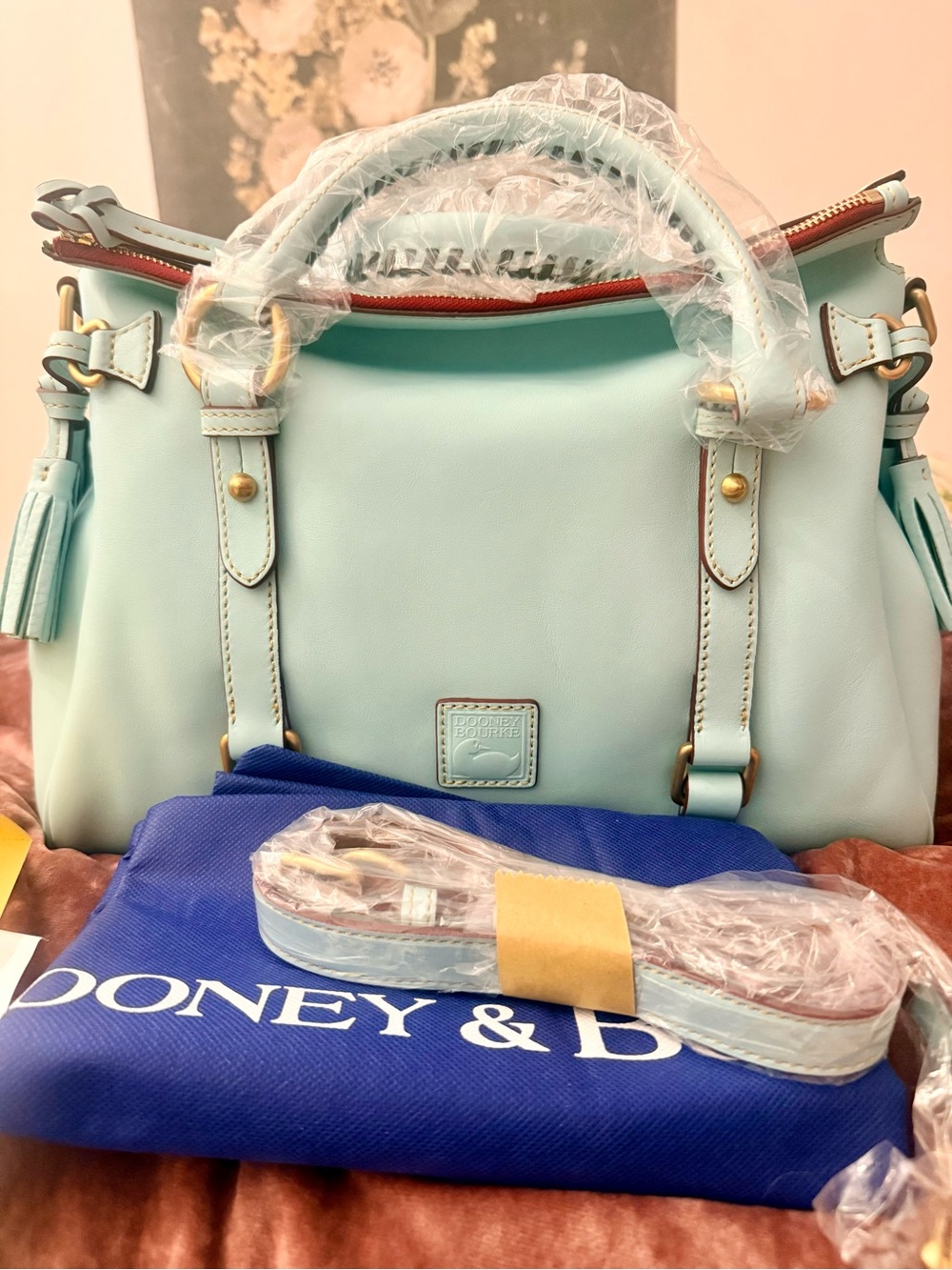 Dooney & Bourke Pale Blue Large Florentine Leather Satchel. NWT! GORGEOUS!